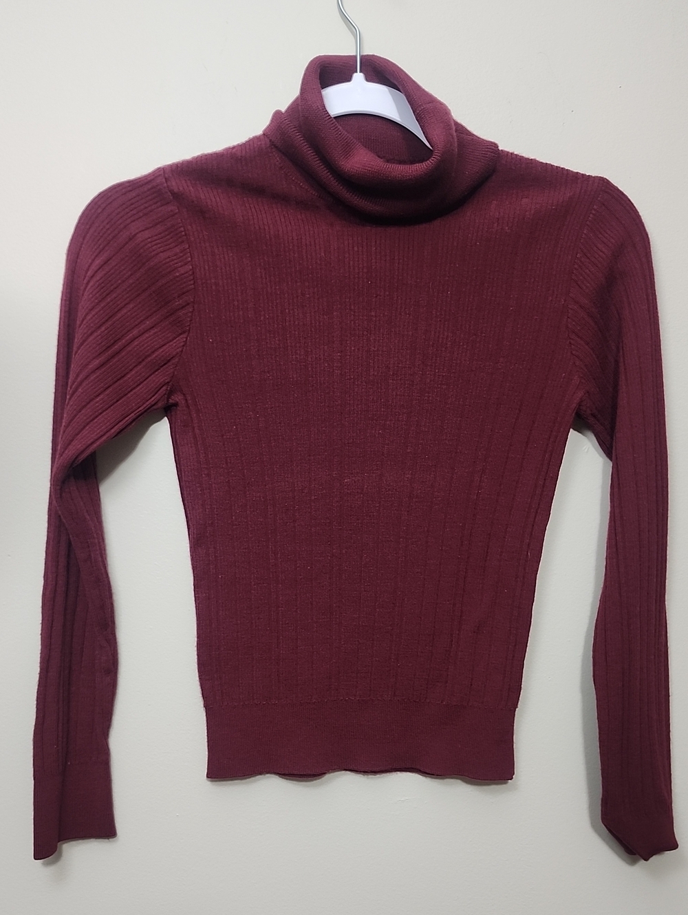 VTG Benetton Italy Maroon Ribbed Wool Blend Turtleneck Minimalist Preppy Crop 90